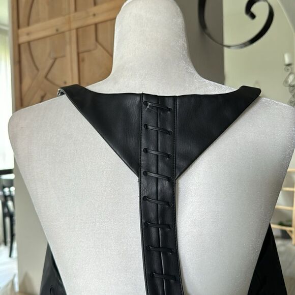 NWOT Free People Sleeveless Tank Flared Vegan Leather S Western Retro Black Chic - Picture 4 of 13